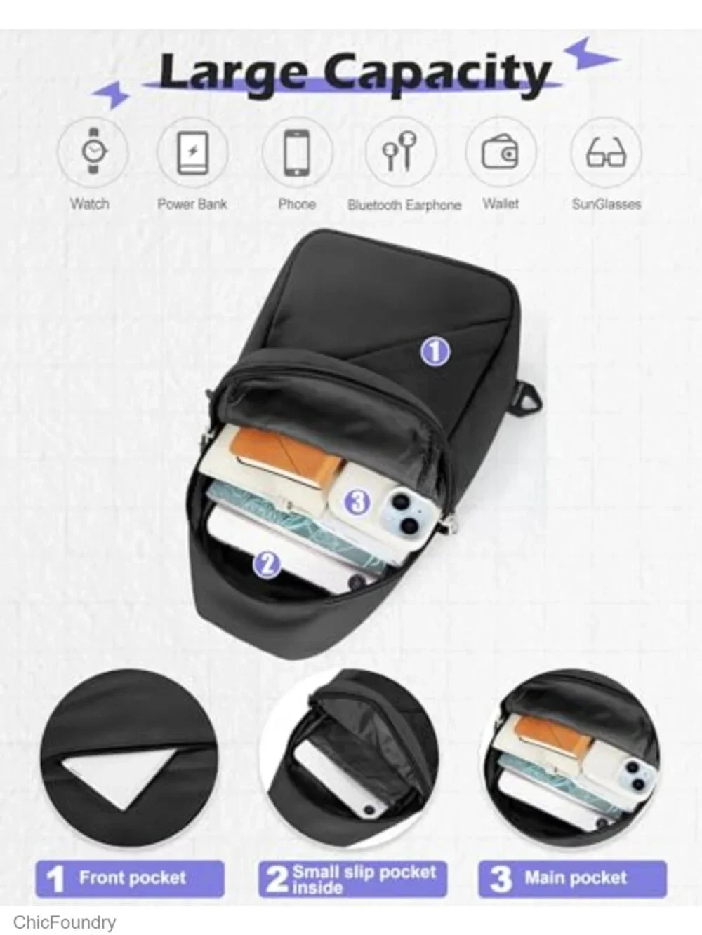 Small Nylon Sling Crossbody Bag Anti-Theft Daypack for Travel Hiking
